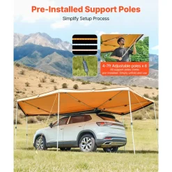 VEVOR 270 Degree Awning with Bulit-in LED Lights, 133 sq.ft Driver Side Vehicle Awning, Waterproof UV50+ Car Side Awnings, All-Weather Free-Standing Overland Awnings Car Shelter for SUV Truck Camping