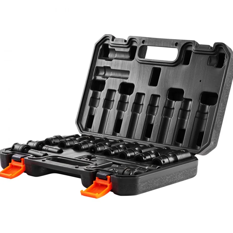 VEVOR 360 Degree Swivel Impact Socket Set, 3/8" Socket Set 14PCS Deep Universal Metric 10-19mm, 6 Point Cr-Mo Alloy Steel for Auto Repair, Easy-to-Read Size Markings, Rugged Construction, Storage Case