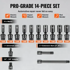 VEVOR 360 Degree Swivel Impact Socket Set, 3/8