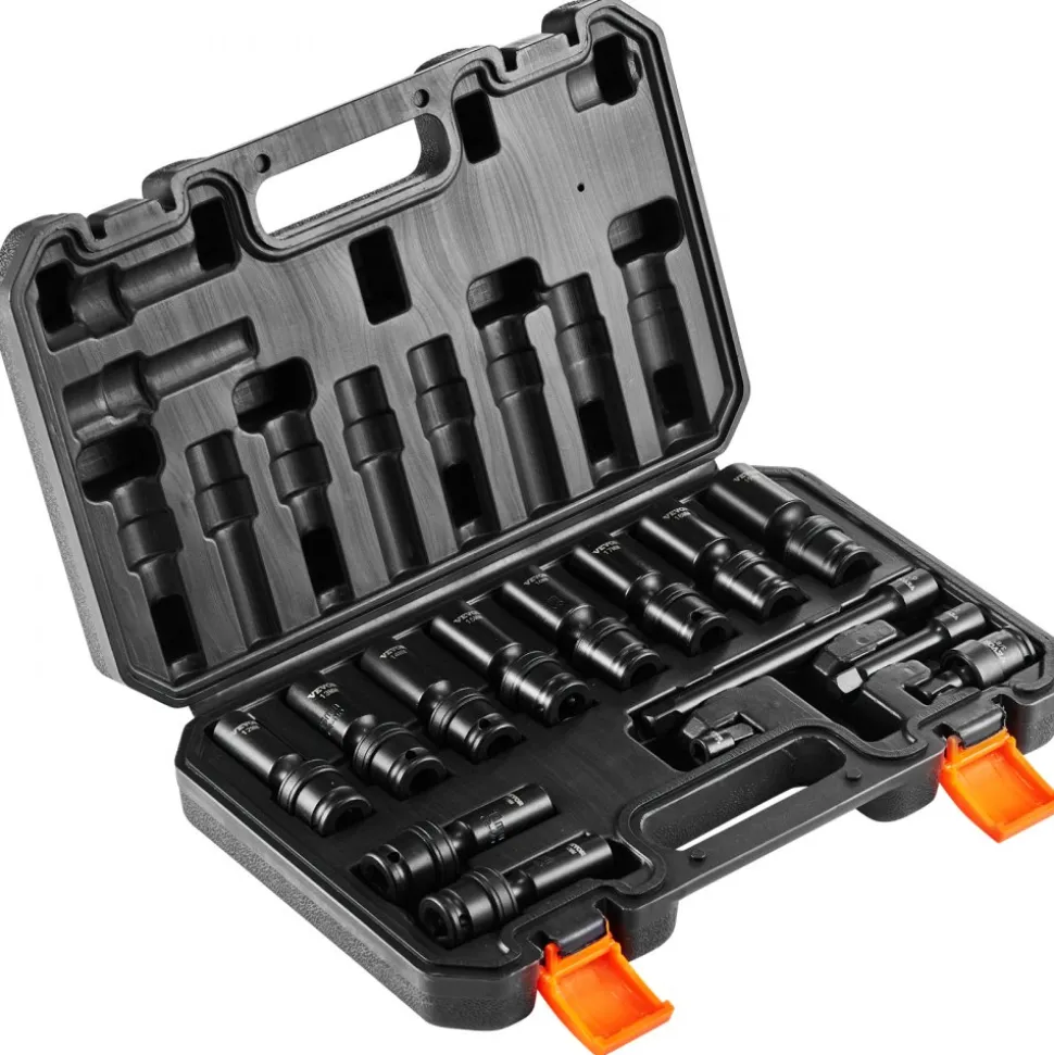 VEVOR 360 Degree Swivel Impact Socket Set, 3/8" Socket Set 14PCS Deep Universal Metric 10-19mm, 6 Point Cr-Mo Alloy Steel for Auto Repair, Easy-to-Read Size Markings, Rugged Construction, Storage Case