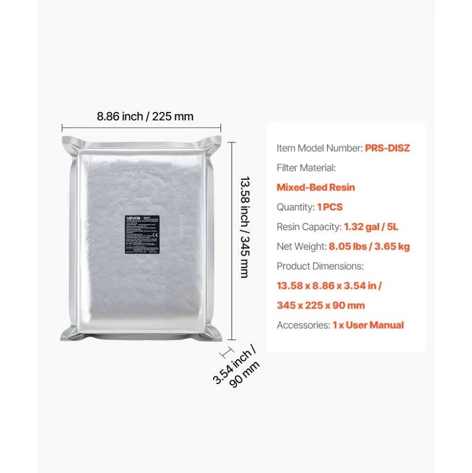 VEVOR Deionized Resin Filter Refill for Spotless Car Wash System, 5L Mixed-Bed DI Resin Filter Cartridge Refill - Compatible with Refillable Deionized Water System for Cars RVs Boats