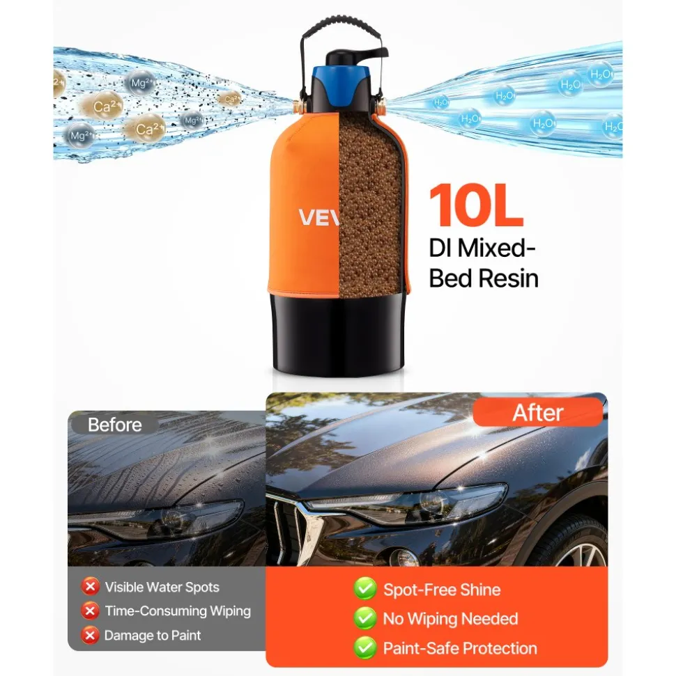 VEVOR Deionized Water System for Car Wash, Spotless Car Wash Water System with 10L DI Resin, Bypass Valve & TDS Meter, Spot-Free Deionized Water Filter for Cars RVs Motorcycles Windows
