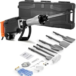 VEVOR Demolition Jack Hammer, 1350 BPM Concrete Breaker 6pcs Chisels Bit Chipping with Case, 2200W Electric Jackhammer Heavy Duty, Black