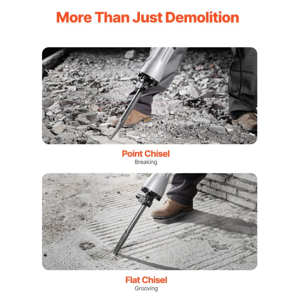 VEVOR Demolition Jack Hammer, 1350 BPM Concrete Breaker 6pcs Chisels Bit Chipping with Case, 2200W Electric Jackhammer Heavy Duty, Black