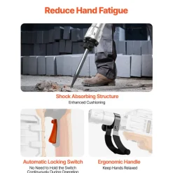 VEVOR Demolition Jack Hammer, 2100W Electric Jackhammer Heavy Duty, 1650 BPM Industrial-Grade Jack Hammer Concrete Breaker, with 1 Point Chisel, 1 Flat Chisel, Gloves and Goggles