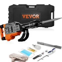 VEVOR Demolition Jack Hammer, 2100W Electric Jackhammer Heavy Duty, 1650 BPM Industrial-Grade Jack Hammer Concrete Breaker, with 1 Point Chisel, 1 Flat Chisel, Gloves and Goggles
