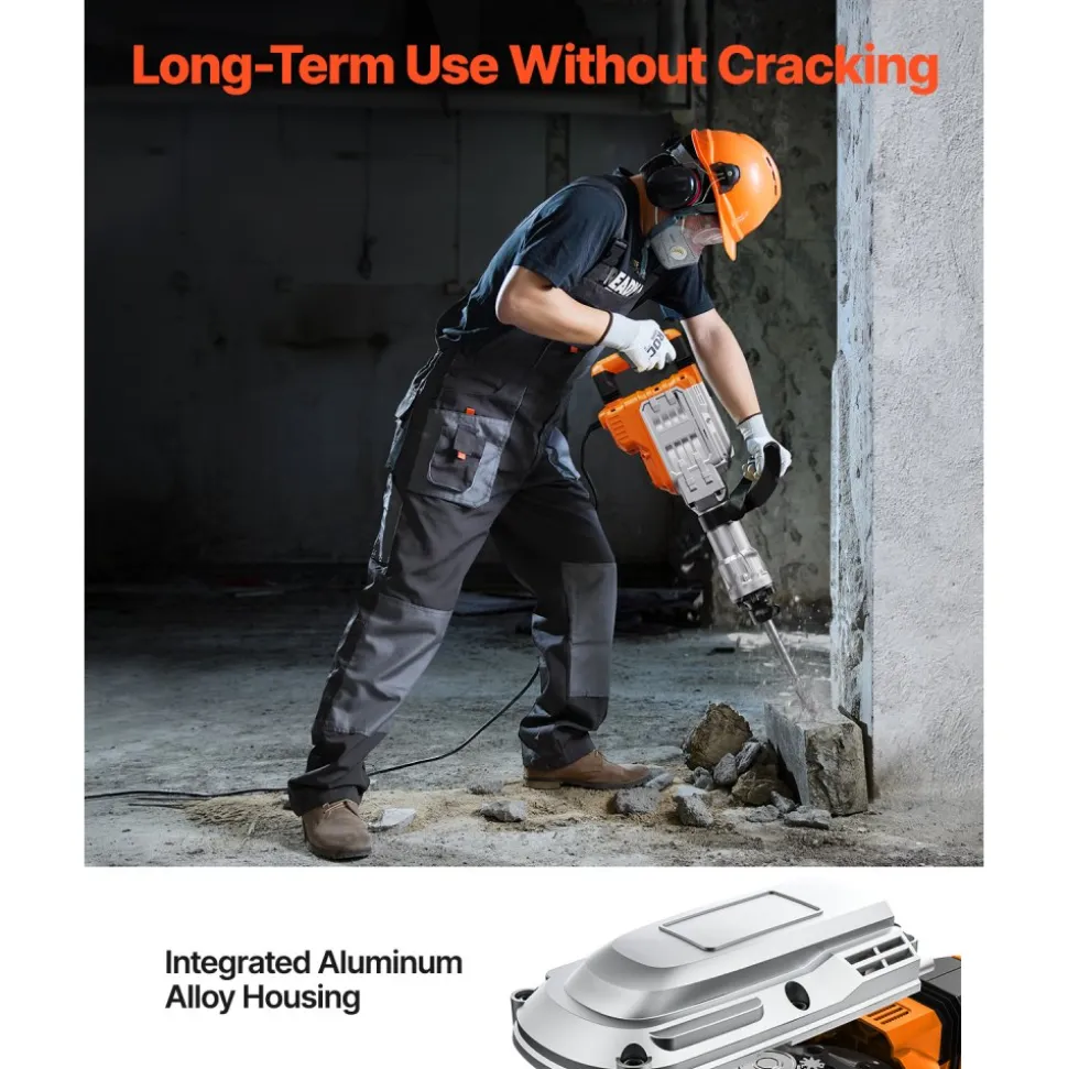 VEVOR Demolition Jack Hammer, 3500W Jack Hammer Concrete Breaker, 2pcs Chisel with Gloves & 360°C Swiveling Front Handle for Trenching, 1900 BPM Heavy Duty Electric Jack Hammer, Black