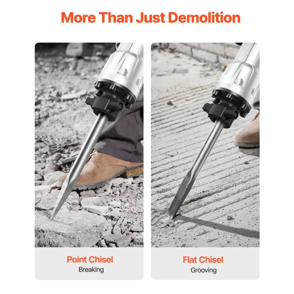 VEVOR Demolition Jack Hammer, 3500W Jack Hammer Concrete Breaker, 2pcs Chisel with Gloves & 360°C Swiveling Front Handle for Trenching, 1900 BPM Heavy Duty Electric Jack Hammer, Black
