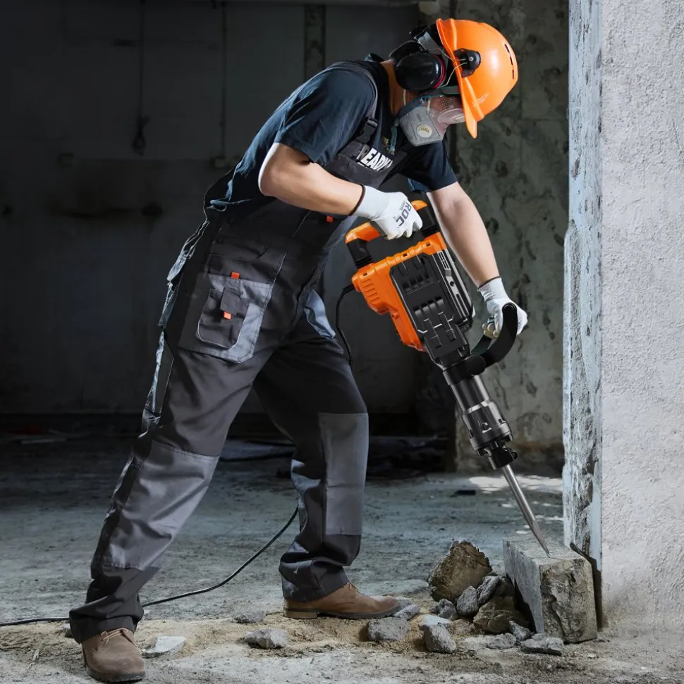 VEVOR Demolition Jack Hammer, 3500W Jack Hammer Concrete Breaker, 2pcs Chisel with Gloves & 360°C Swiveling Front Handle for Trenching, 1900 BPM Heavy Duty Electric Jack Hammer, Black