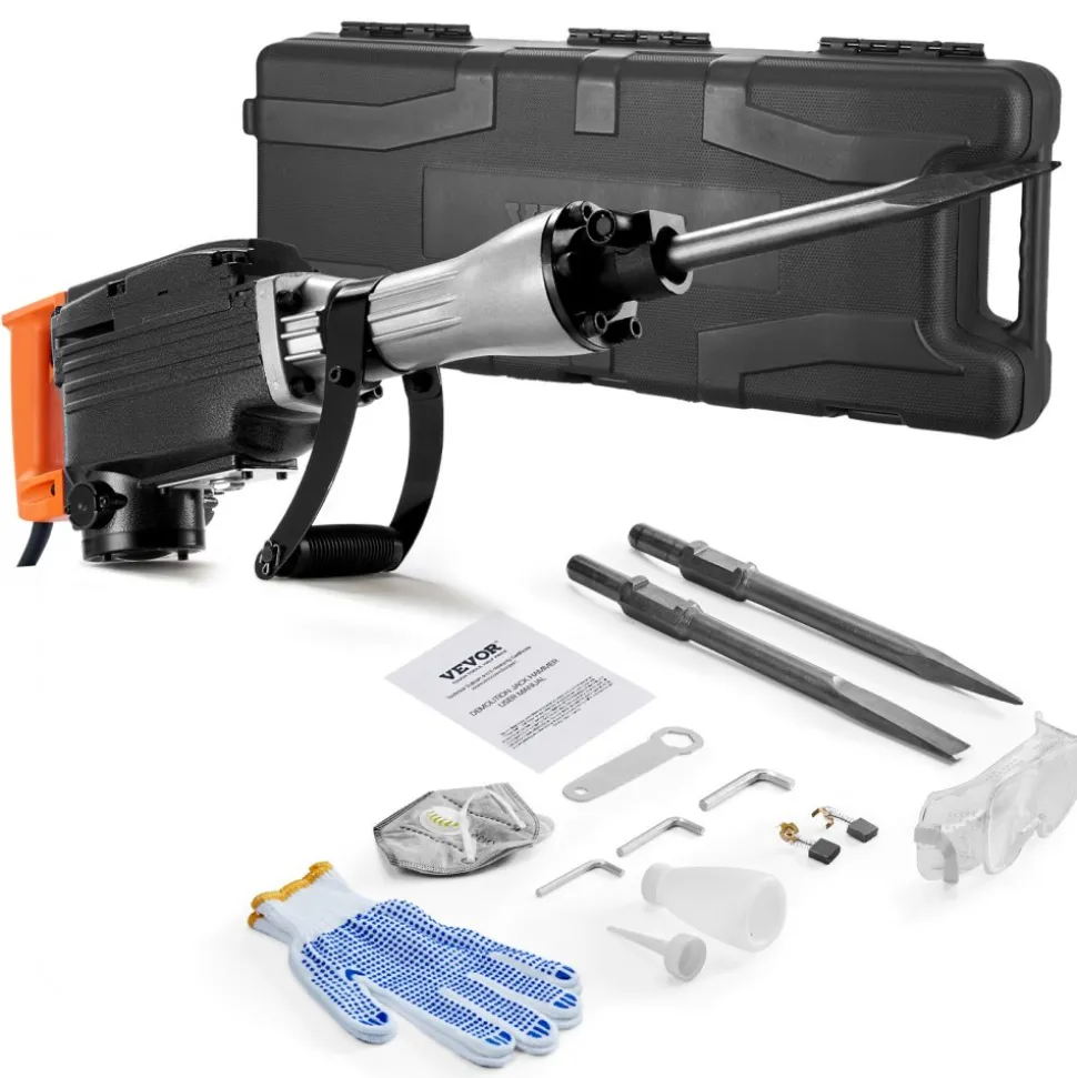 VEVOR Demolition Jack Hammer, 2200W Jack Hammer Concrete Breaker, 1350 BPM Heavy Duty Electric Jack Hammer, 4pcs Chisels Bit with Case, Black