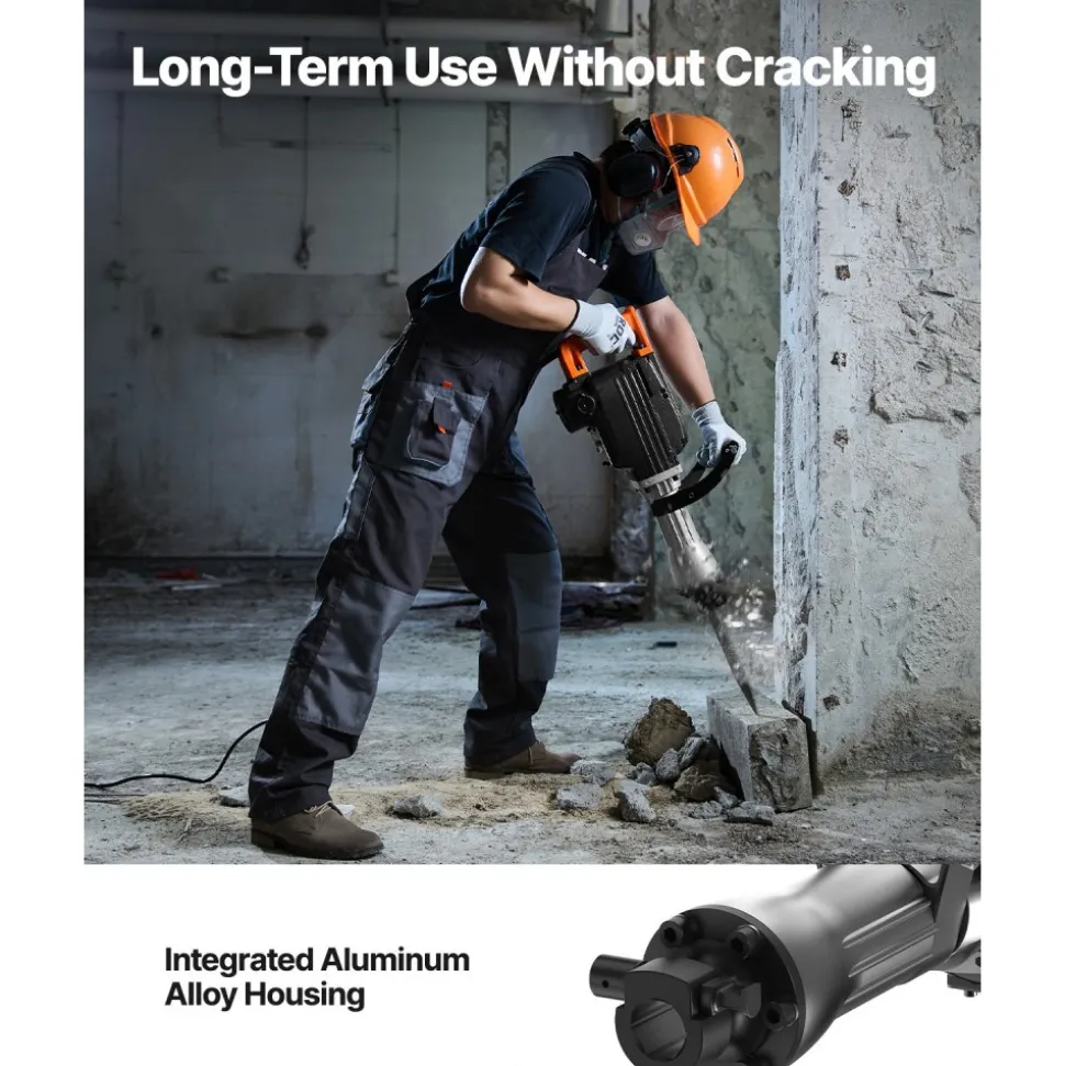 VEVOR Demolition Jack Hammer, 2200W Jack Hammer Concrete Breaker, 1350 BPM Heavy Duty Electric Jack Hammer, 4pcs Chisels Bit with Case, Black