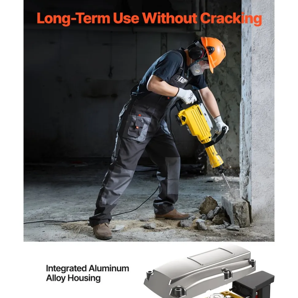 VEVOR Demolition Jack Hammer, 2200W 1350 BPM Jack Hammer Concrete Breaker, Heavy Duty Electric Jack Hammer 4pcs Chisels Bit with Gloves, 360° Swiveling Front Handle for Trenching and Breaking Holes