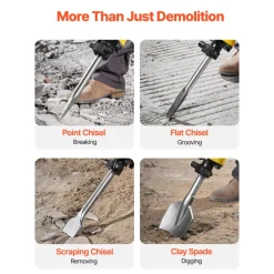 VEVOR Demolition Jack Hammer, 2200W 1350 BPM Jack Hammer Concrete Breaker, Heavy Duty Electric Jack Hammer 4pcs Chisels Bit with Gloves, 360° Swiveling Front Handle for Trenching and Breaking Holes