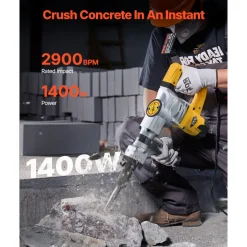 VEVOR Demolition Jack Hammer, 1400W Electric Jackhammer Heavy Duty, 2900 BPM Concrete Breaker, 2pcs Chisels Bits Chipping with Case, Gloves