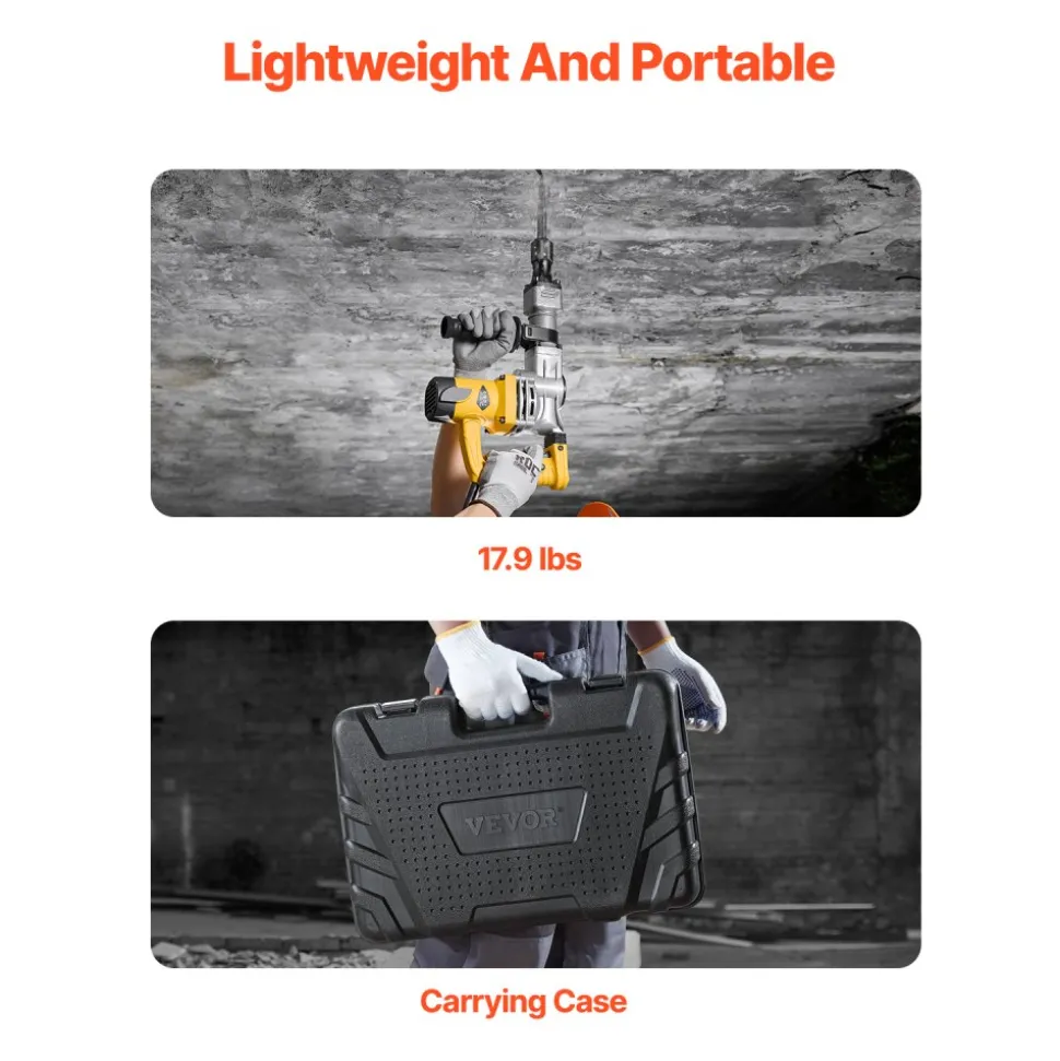 VEVOR Demolition Jack Hammer, 1400W Electric Jackhammer Heavy Duty, 2900 BPM Jack Hammer Concrete Breaker, with 1 Point Chisel, 1 Flat Chisel, Storage Case, Gloves and Goggles, for Demolition