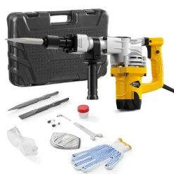 VEVOR Demolition Jack Hammer, 1400W Electric Jackhammer Heavy Duty, 2900 BPM Jack Hammer Concrete Breaker, with 1 Point Chisel, 1 Flat Chisel, Storage Case, Gloves and Goggles, for Demolition