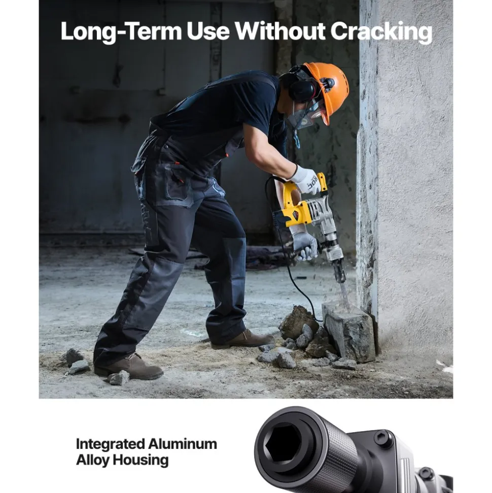 VEVOR Demolition Jack Hammer, 1400W Electric Jackhammer Heavy Duty, 2900 BPM Jack Hammer Concrete Breaker, with 1 Point Chisel, 1 Flat Chisel, Storage Case, Gloves and Goggles, for Demolition