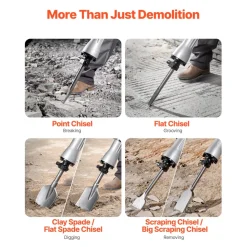 VEVOR Demolition Jack Hammer, 2200W Electric Jackhammer Heavy Duty, 1440 BPM Concrete Breaker 6pcs Chisels Bit Chipping with Case