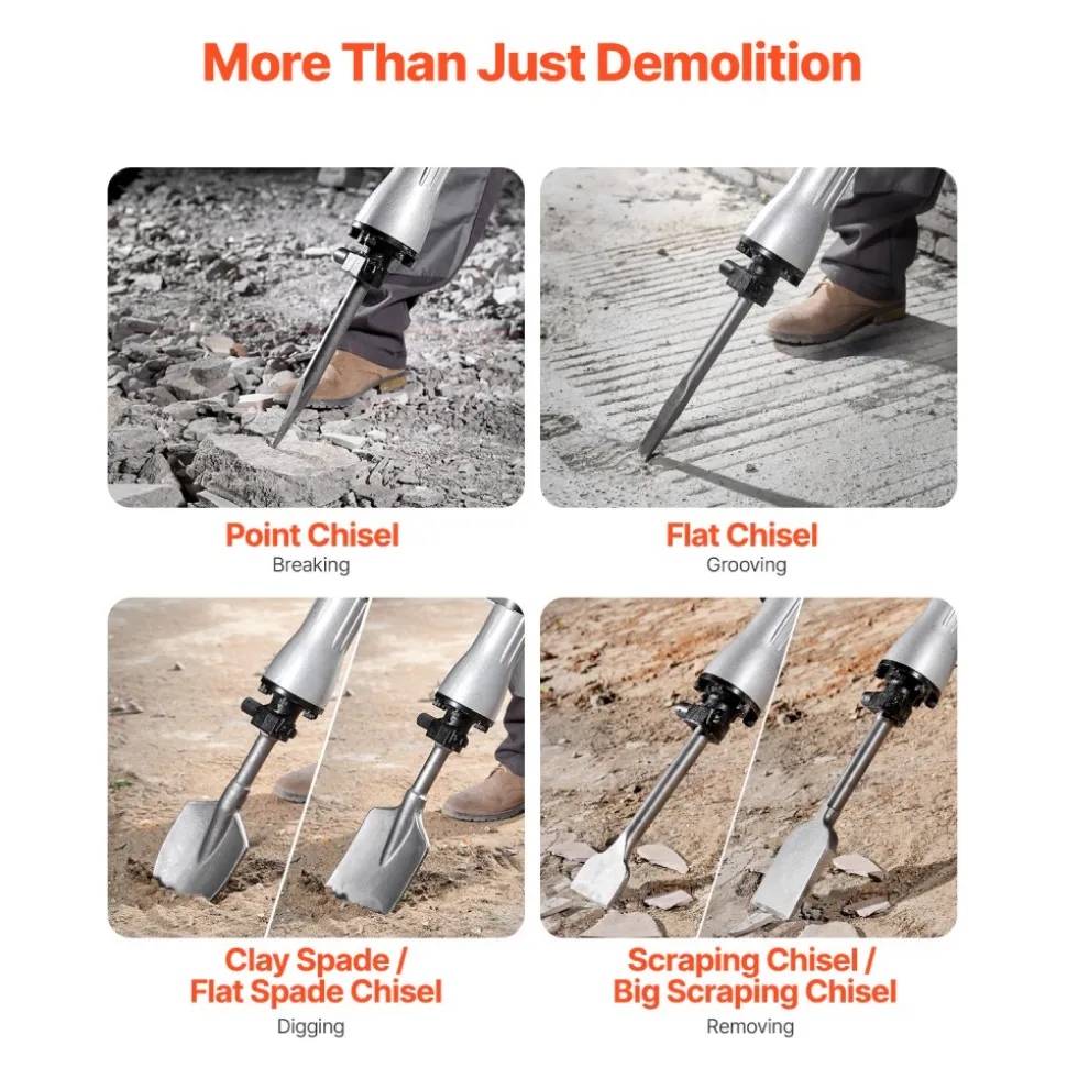 VEVOR Demolition Jack Hammer, 2200W Electric Jackhammer Heavy Duty, 1440 BPM Concrete Breaker 6pcs Chisels Bit Chipping with Case