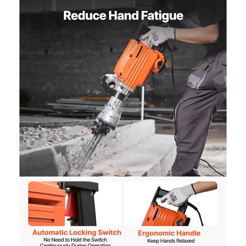 VEVOR Demolition Jack Hammer, 2200W Electric Jackhammer Heavy Duty, 1440 BPM Concrete Breaker 6pcs Chisels Bit Chipping with Case
