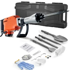 VEVOR Demolition Jack Hammer, 2100 W Powerful Electric Jackhammer, 1650 BPM Concrete Breaker with 2 Point Chisels, 2 Flat Chisels, Hand Trolley, Gloves, for Concrete, Wall, Brick, Tile and Foundation