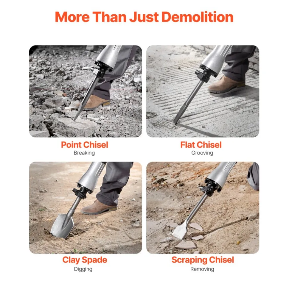 VEVOR Demolition Jack Hammer, 2100 W Powerful Electric Jackhammer, 1650 BPM Concrete Breaker with 2 Point Chisels, 2 Flat Chisels, Hand Trolley, Gloves, for Concrete, Wall, Brick, Tile and Foundation