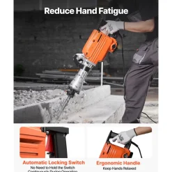VEVOR Demolition Jack Hammer, 2100 W Powerful Electric Jackhammer, 1650 BPM Concrete Breaker with 2 Point Chisels, 2 Flat Chisels, Hand Trolley, Gloves, for Concrete, Wall, Brick, Tile and Foundation