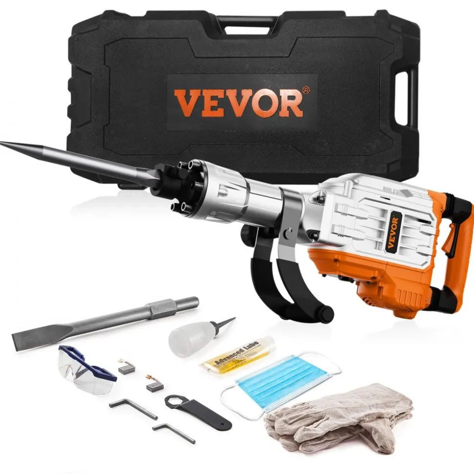 VEVOR Demolition Jack Hammer, 3500W Jack Hammer Concrete Breaker, 1900 BPM Heavy Duty Electric Jack Hammer, 2pcs Chisel with Gloves & 360° Swiveling Front Handle for Trenching and Breaking Holes