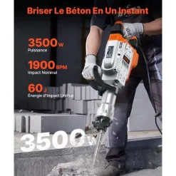 VEVOR Demolition Jack Hammer, 3500W Jack Hammer Concrete Breaker, 1900 BPM Heavy Duty Electric Jack Hammer, 2pcs Chisel with Gloves & 360° Swiveling Front Handle for Trenching and Breaking Holes