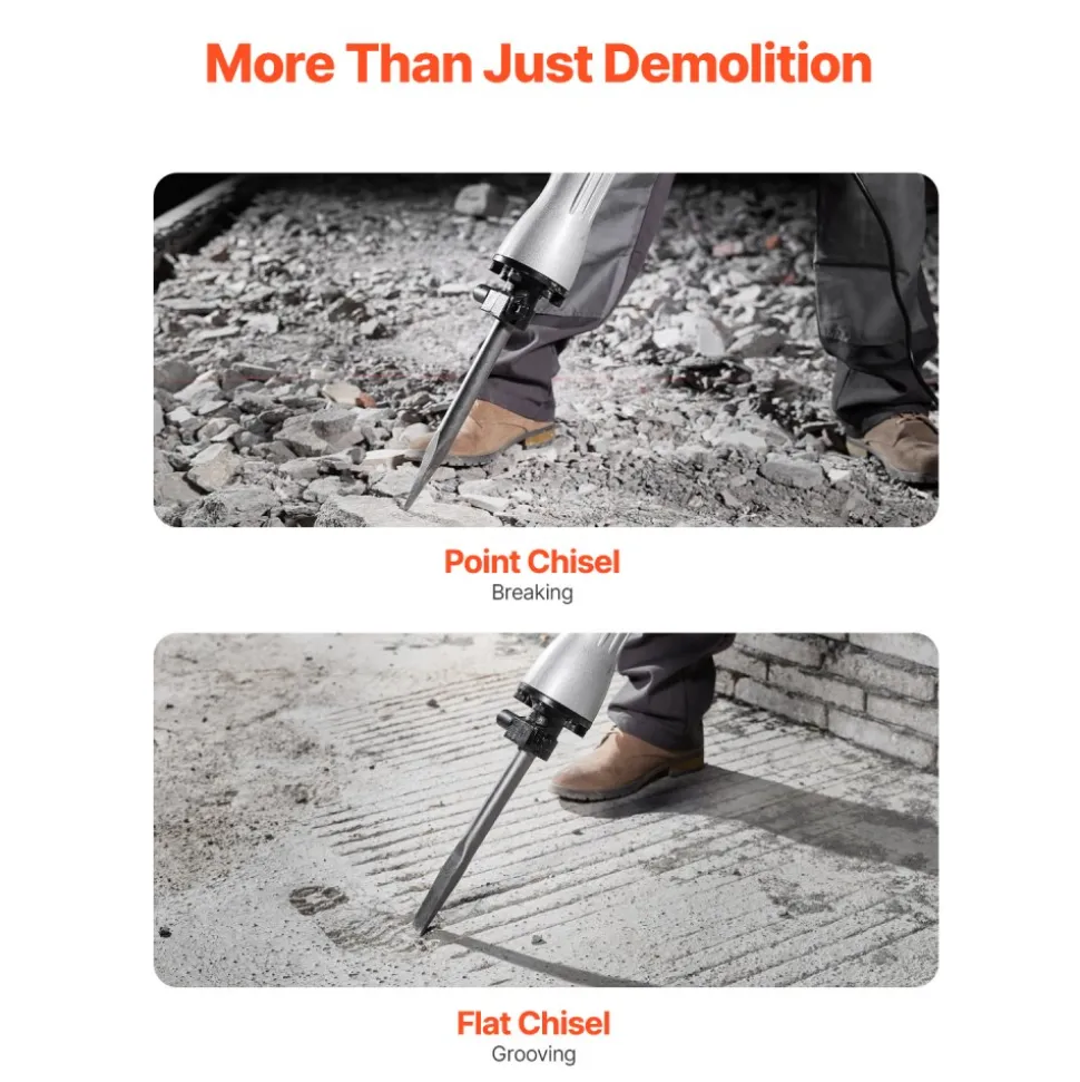 VEVOR Demolition Jack Hammer, 2200W Electric Jackhammer Heavy Duty, 1350 BPM Concrete Breaker, 2pcs Chisels Bit Chipping with Case