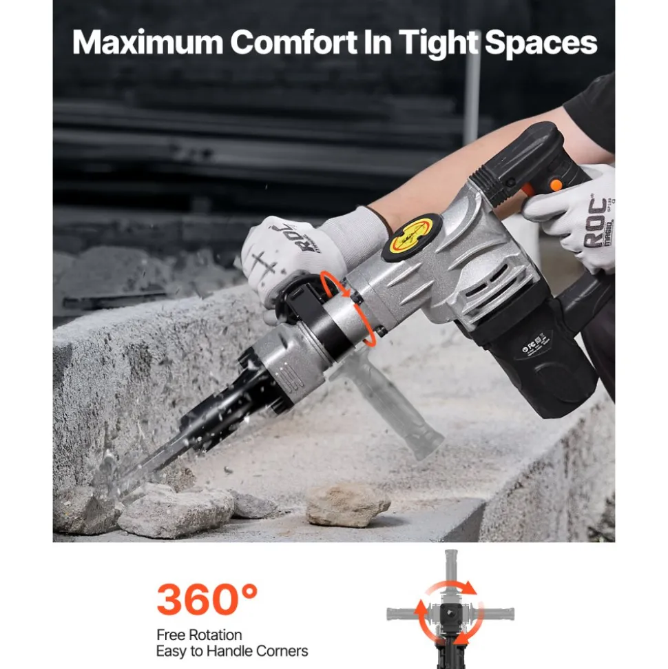 VEVOR Demolition Jack Hammer, 1400W Electric Jackhammer Heavy Duty, 2pcs Chisels Bits Chipping with Case, 2900 BPM Concrete Breaker, Gloves Black