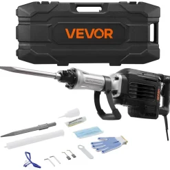 VEVOR Demolition Jack Hammer, 2200W Electric Jackhammer Heavy Duty, 1350 BPM Jack Hammer Concrete Breaker, with 1 Point Chisel, 1 Flat Chisel, Storage Case, Gloves and Goggles, for Demolition