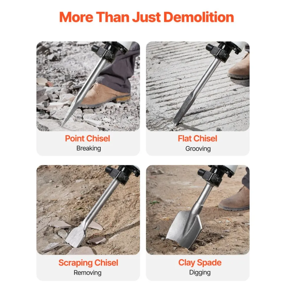 VEVOR Demolition Jack Hammer, 2800 W Powerful Electric Jackhammer, 1200 BPM Concrete Breaker with 3 Chisels, a Clay Spade, Carrying Case, Gloves, for Concrete, Wall, Brick, Tile and Foundation