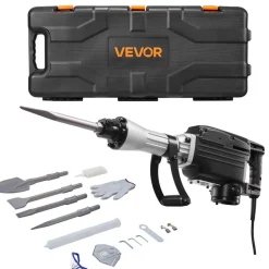 VEVOR Demolition Jack Hammer, 2800 W Powerful Electric Jackhammer, 1200 BPM Concrete Breaker with 3 Chisels, a Clay Spade, Carrying Case, Gloves, for Concrete, Wall, Brick, Tile and Foundation
