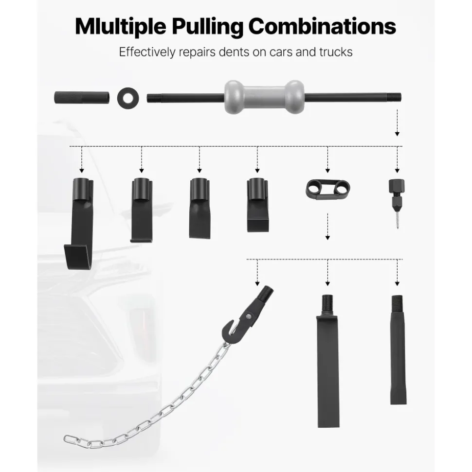VEVOR Dent Puller Kit, 10 lbs 13-in-1 Slide Hammer Dent Removal Kit, Heavy-Duty Auto Body Truck Repair Automotive Damage Remover Tool Repair Frame with Carrying Case, Extension Rod, Non-Slip Handle