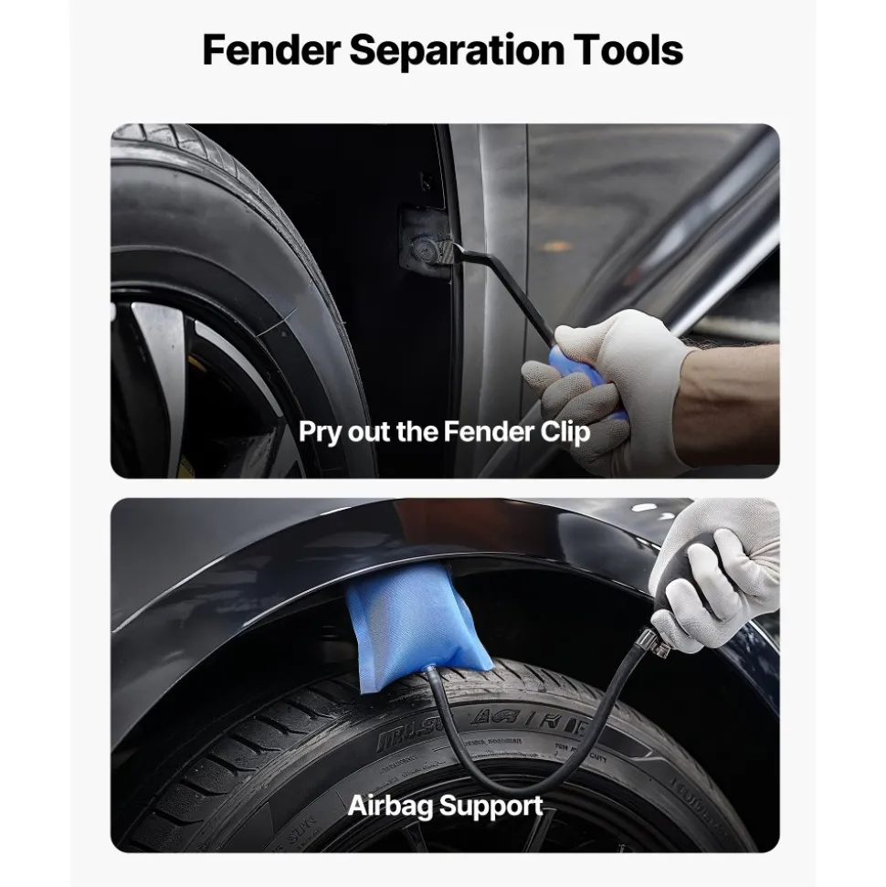 VEVOR Dent Puller Kit, Paintless Car Dent Removal Tool, Auto Fender Damage Repair Puller Lifter with Curved Rod, Crowbar, Rubber Hammer, Airbag, Detachable & Repair Pens, Replacement Heads Tools Kit