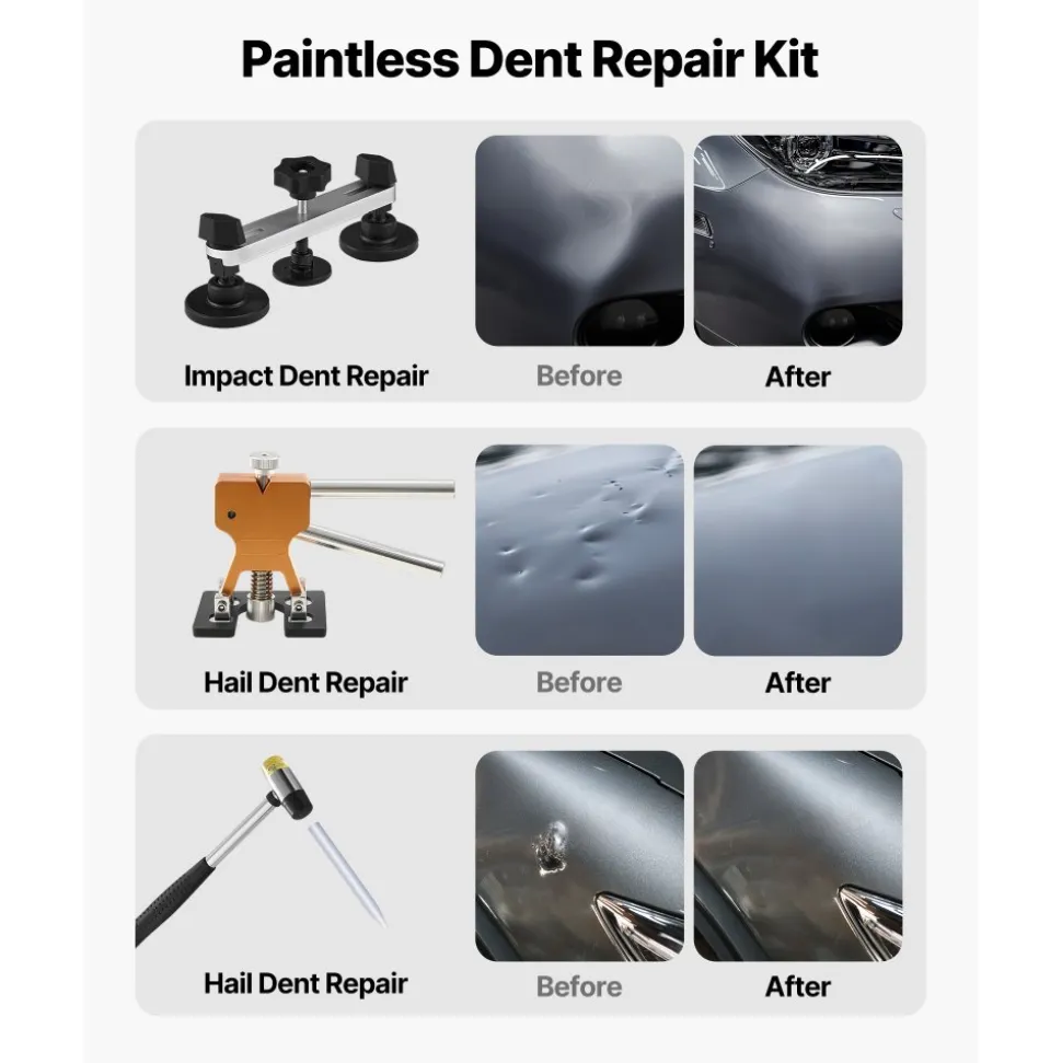 VEVOR Dent Puller Kit, 60 PCS Paintless Dent Removal Kit with Golden Lifter, Bridge Puller, Rubber Hammer, Glue Gun, Auto Body Hail Damage Repair Remover Tools for Car Refrigerator Door Ding Repair