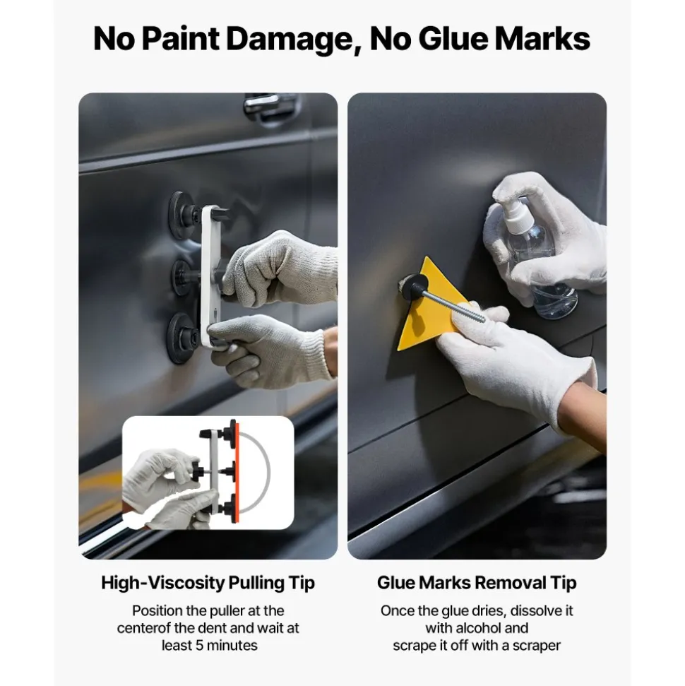 VEVOR Dent Puller Kit, 60 PCS Paintless Dent Removal Kit with Golden Lifter, Bridge Puller, Rubber Hammer, Glue Gun, Auto Body Hail Damage Repair Remover Tools for Car Refrigerator Door Ding Repair
