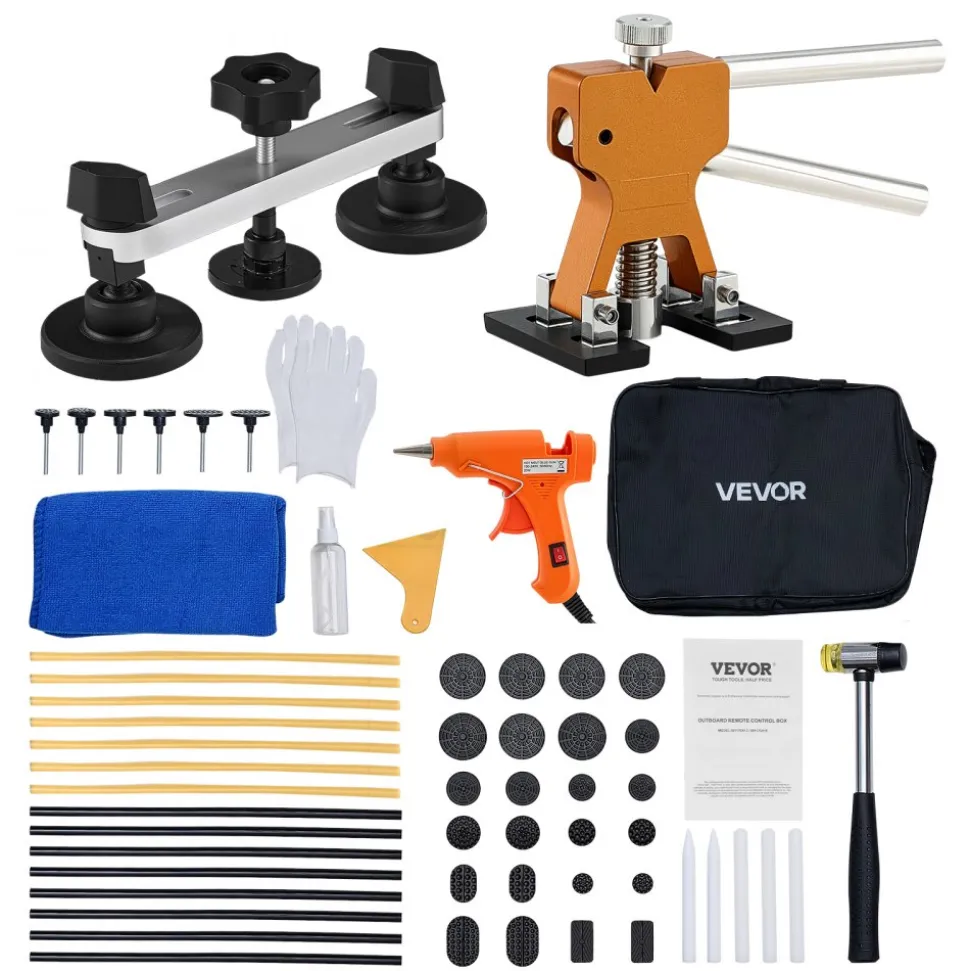 VEVOR Dent Puller Kit, 60 PCS Paintless Dent Removal Kit with Golden Lifter, Bridge Puller, Rubber Hammer, Glue Gun, Auto Body Hail Damage Repair Remover Tools for Car Refrigerator Door Ding Repair