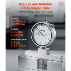 VEVOR Depth Gauge, Depth Micrometer 0-22 inch Measuring Range, 0.001" Resolution, with 4 Anvils & 6 Standard Rods, Precision Easy to Read Mechanical Tool for Measuring Groove, Step, Hole