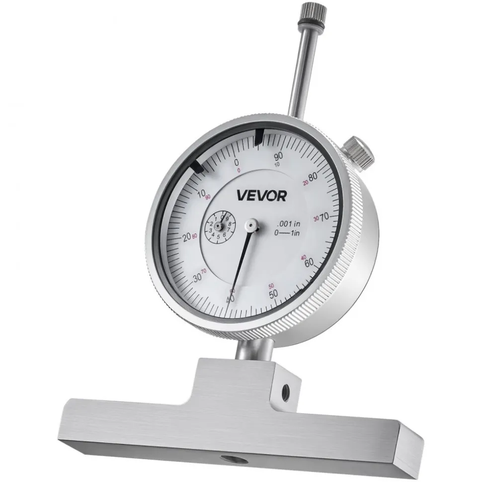 VEVOR Depth Gauge, Depth Micrometer 0-22 inch Measuring Range, 0.001" Resolution, with 4 Anvils & 6 Standard Rods, Precision Easy to Read Mechanical Tool for Measuring Groove, Step, Hole