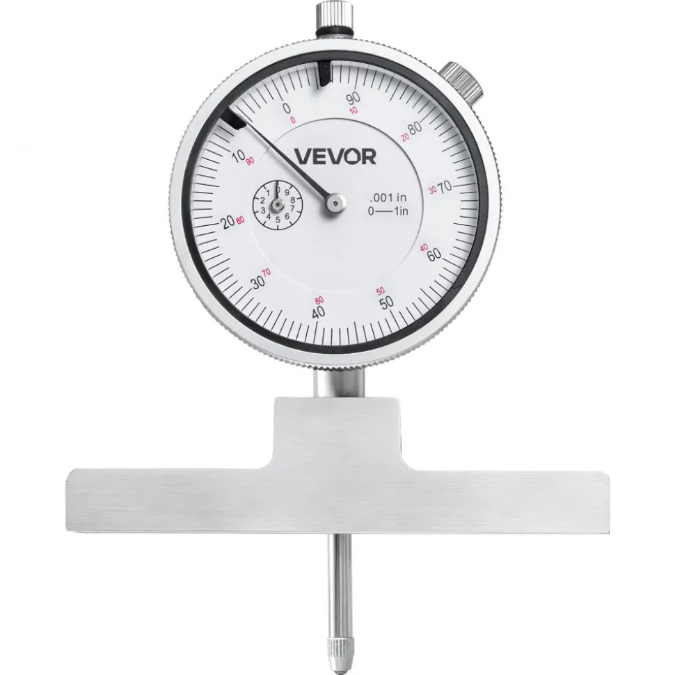 VEVOR Depth Gauge, Depth Micrometer 0-22 inch Measuring Range, 0.001" Resolution, with 4 Anvils & 6 Standard Rods, Precision Easy to Read Mechanical Tool for Measuring Groove, Step, Hole