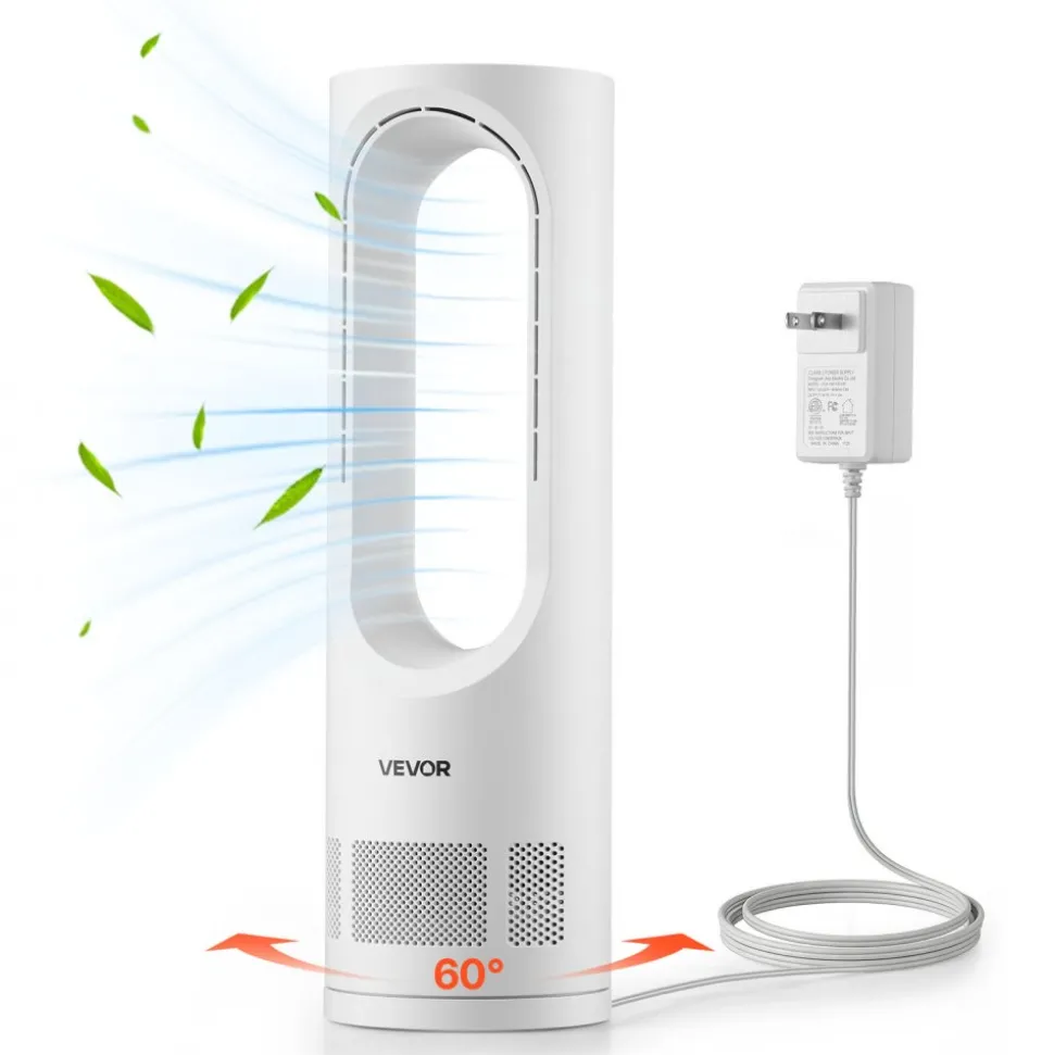 VEVOR Desk Fan Bladeless, 17 inch Office Table Fan Small Quite, 5 Speeds Adjustment, 0-9H Timer, 60-Degree Oscillation, Touch Control, Easy to Clean, Portable for Office, Living Room, Bedroom