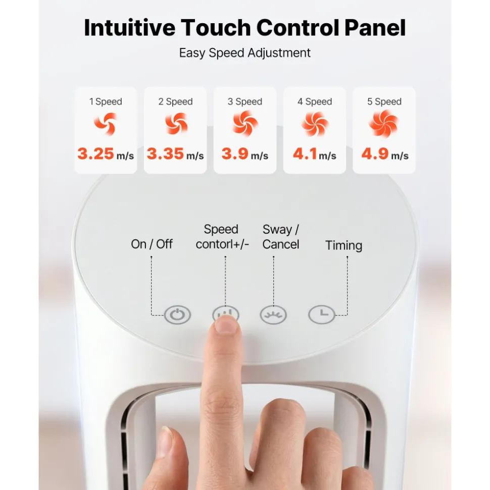 VEVOR Desk Fan Bladeless, 17 inch Office Table Fan Small Quite, 5 Speeds Adjustment, 0-9H Timer, 60-Degree Oscillation, Touch Control, Easy to Clean, Portable for Office, Living Room, Bedroom