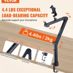 VEVOR Desk-Mounted Microphone Arm, Flexible 360° Rotation, Adjustable Stand with Universal 3/8