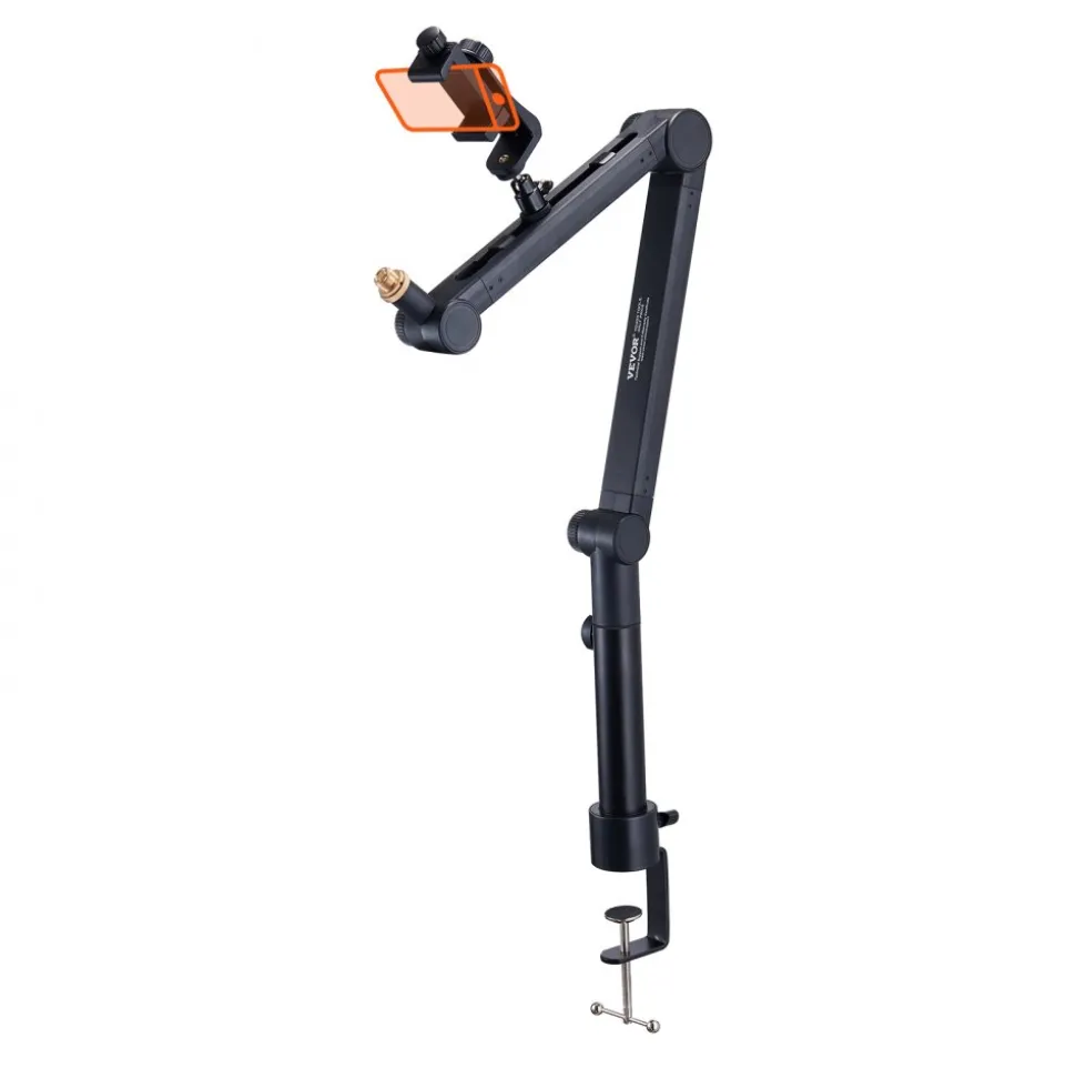 VEVOR Desk-Mounted Microphone Arm, Flexible 360° Rotation, Adjustable Stand with Universal 3/8" to 5/8" Adapter and Headphone Holder, Compatible with Blue Yeti, Hyperx Quadcast, and More
