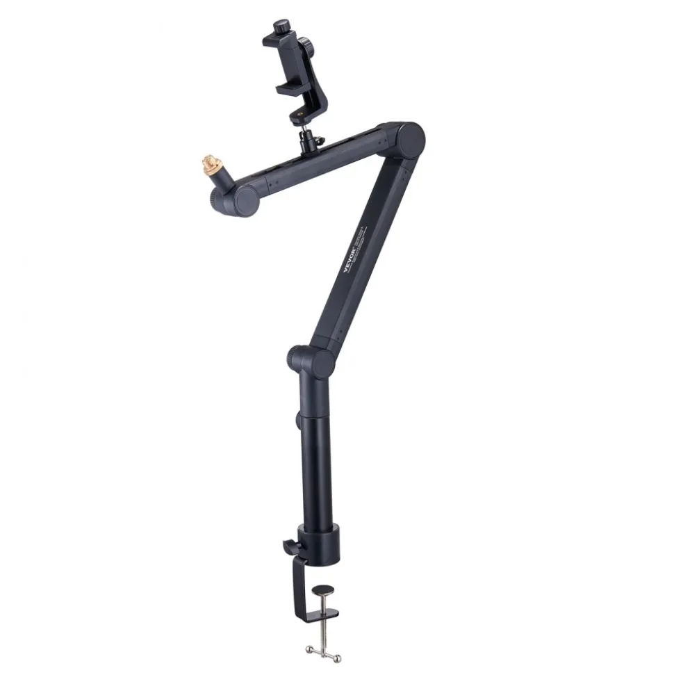 VEVOR Desk-Mounted Microphone Arm, Flexible 360° Rotation, Adjustable Stand with Universal 3/8" to 5/8" Adapter and Headphone Holder, Compatible with Blue Yeti, Hyperx Quadcast, and More