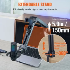 VEVOR Desk-Mounted Microphone Arm, Flexible 360° Rotation, Adjustable Stand with Universal 3/8