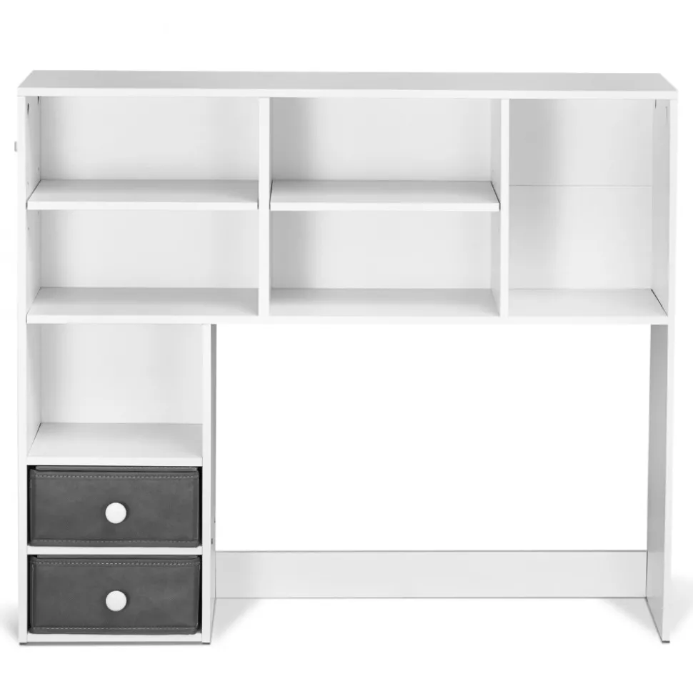 VEVOR Desktop Bookshelf, 3-Tier Desktop Storage Organizer, 37" x 10" x 31.1" Office Storage Rack Wood Display Shelf, Desktop Bookshelf Hutch with Two Fabric Drawers, for Office, Home & Dorm, White