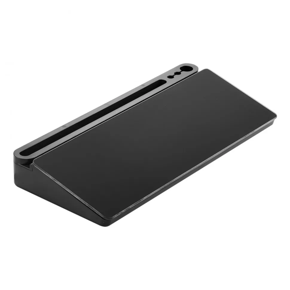VEVOR Desktop Glass Dry Erase Board 15.8 x 7.1 x 1.9 in Desk Whiteboard, Compartment Storage, Non-Slip Bottom, Ergonomic Angled Design, Desktop Organizer for Office, Home, School Supplies, Black